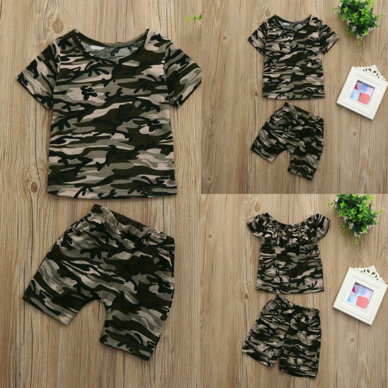 Children's Camouflage Color Block Top and Pants Set